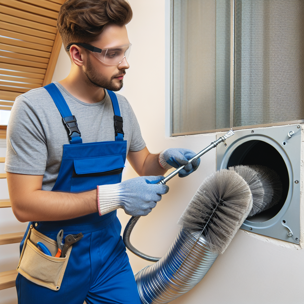 Technician cleaning dryer vent duct outside a residential home in Florida to improve airflow and prevent fire hazards