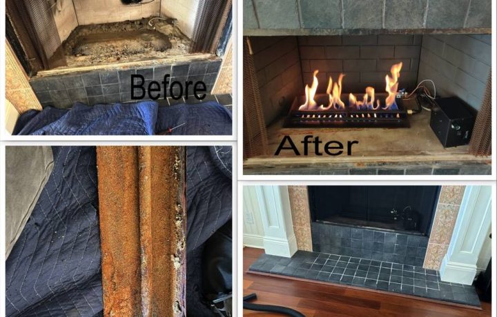 Before and after image of Fireplace cleaning