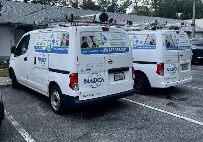 Clean Air Pros service vans ready to provide expert air duct cleaning and HVAC solutions in Central West Florida. Professional vehicles for reliable, efficient service.