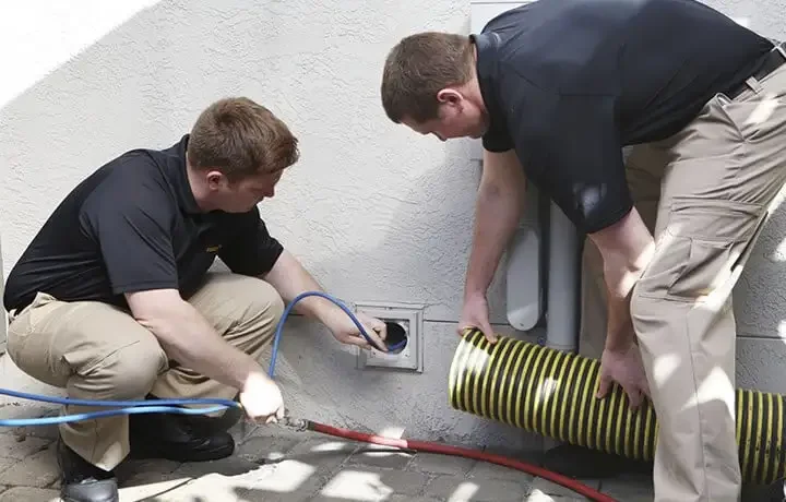 Technicians cleaning dryer vent