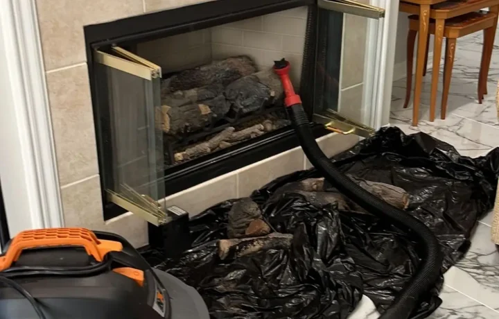Professional vacuum machine used for fireplace cleaning and soot removal.